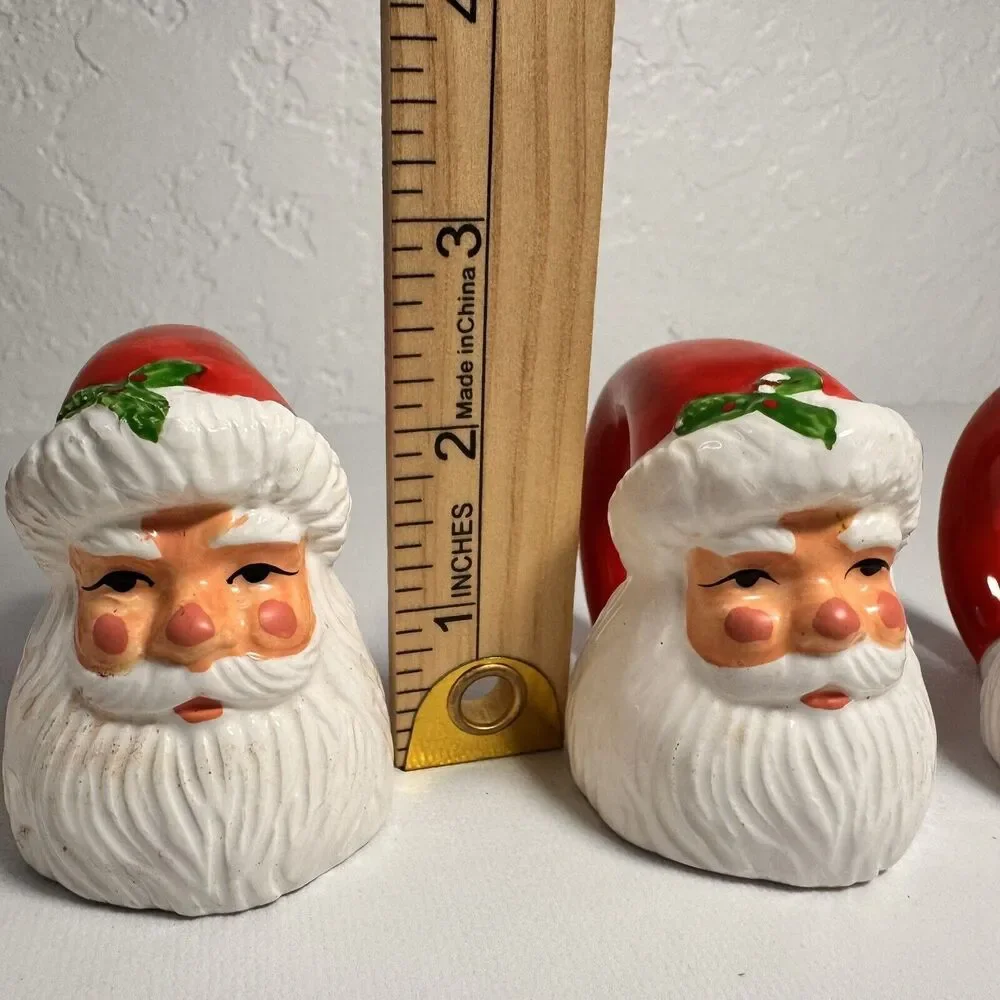 Set Of 4 Vintage Ceramic 1980’s Santa Claus Christmas Napkin Rings